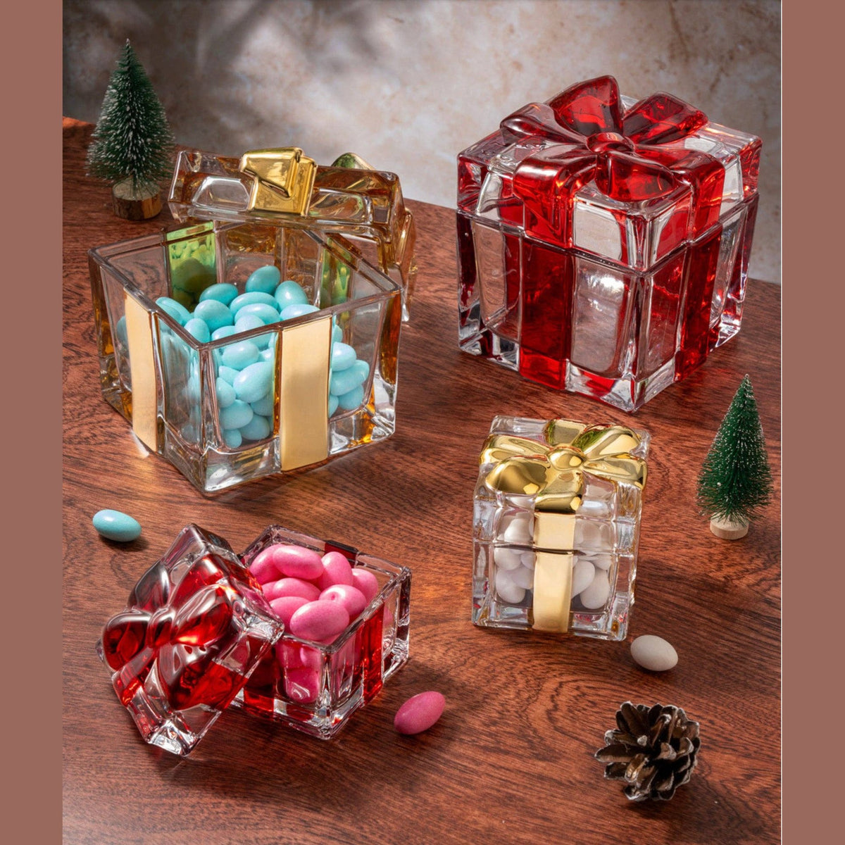Red Ribboned Gift Wrapped Crystal Keepsake Box