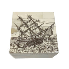 Load image into Gallery viewer, Essex Whaling Etched Ship Decorative Trinket Bone Box-3-1/4"
