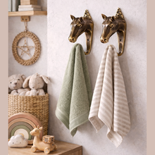Load image into Gallery viewer, Brass Horse Wall Hook – Equestrian Tack Room &amp; Nursery Decor Hook
