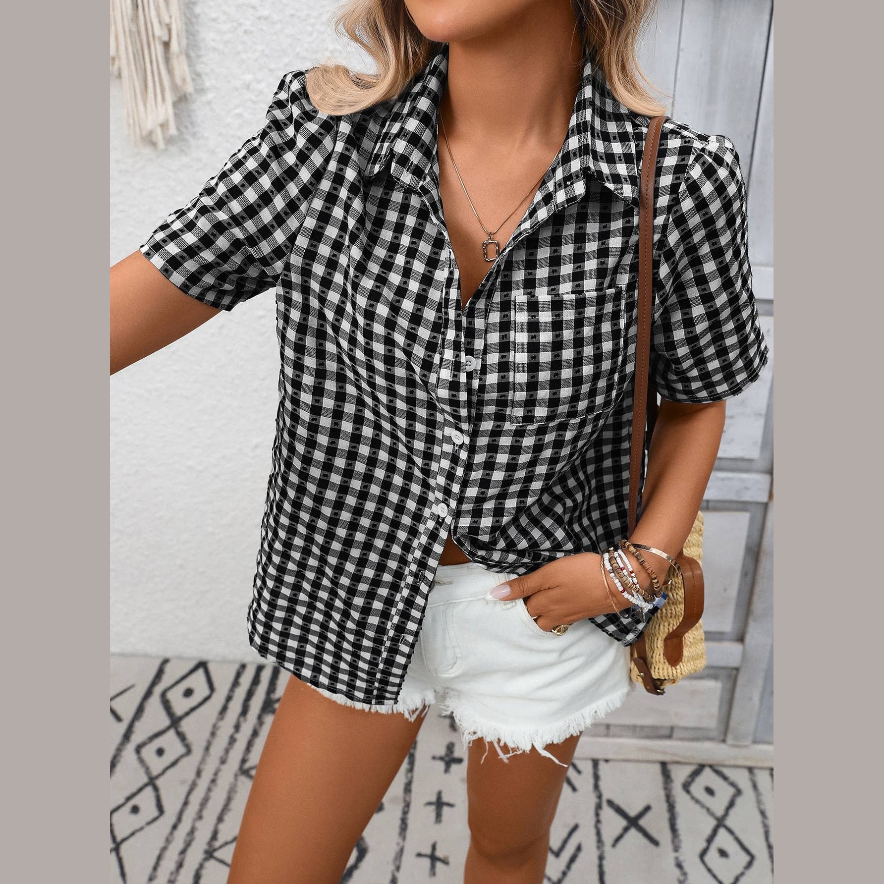 Gingham Short Sleeve Button Up Shirt G5-TP5026