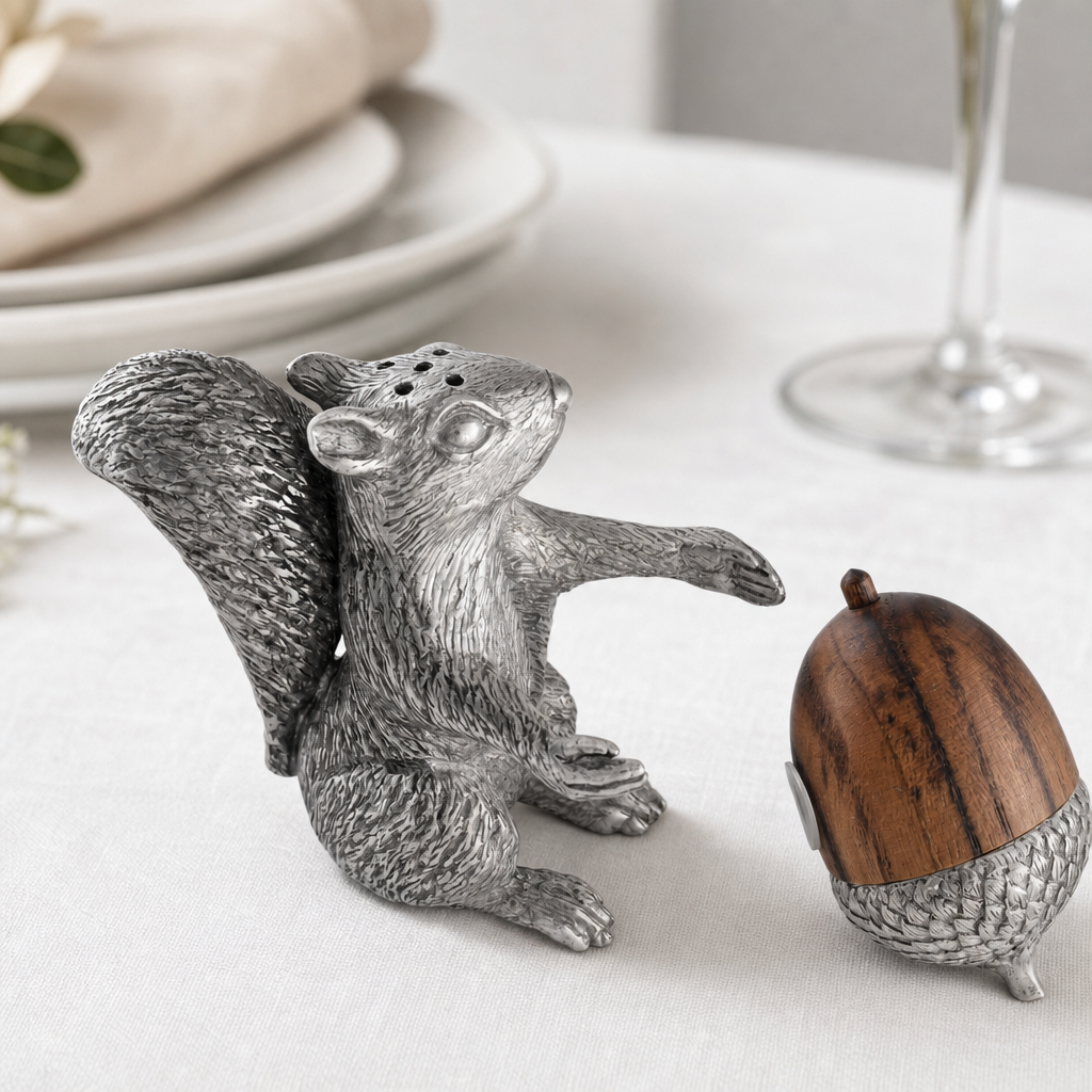Squirrel with Wood Acorn Salt & Pepper Set