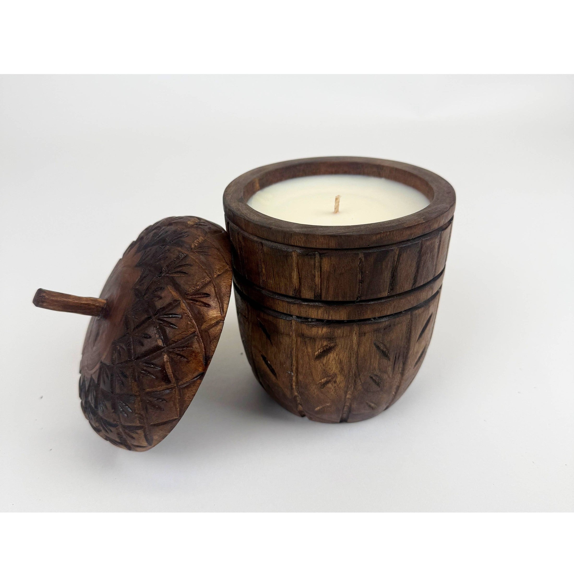 Wood Acorn Carved Rustic Fall Scented Candle