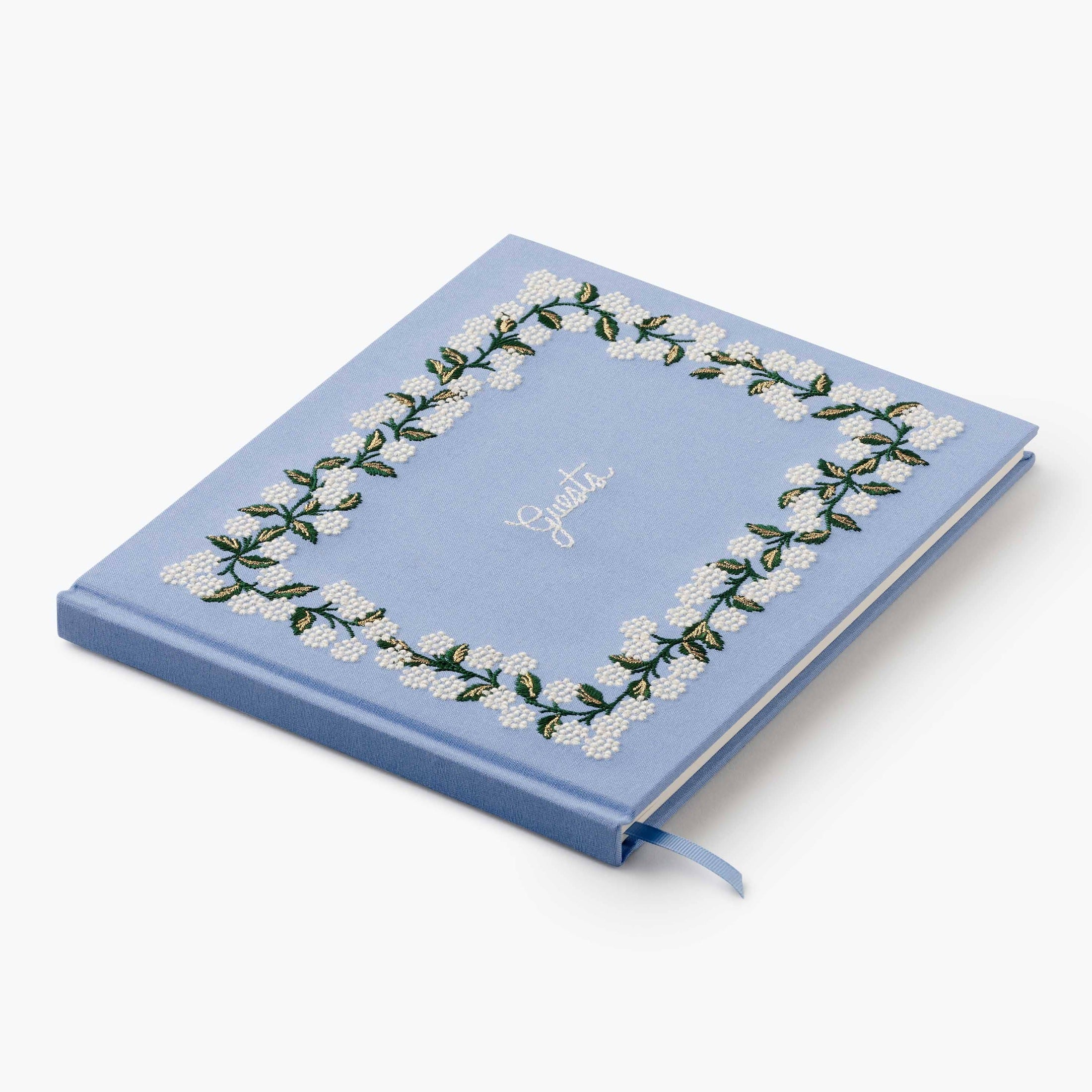 Hydrangea Embroidered Fabric Guest Book
