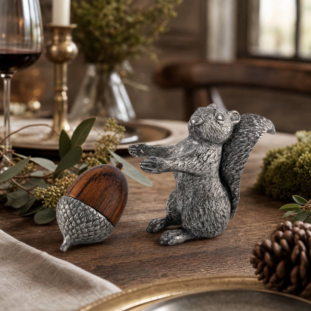 Squirrel with Wood Acorn Salt & Pepper Set
