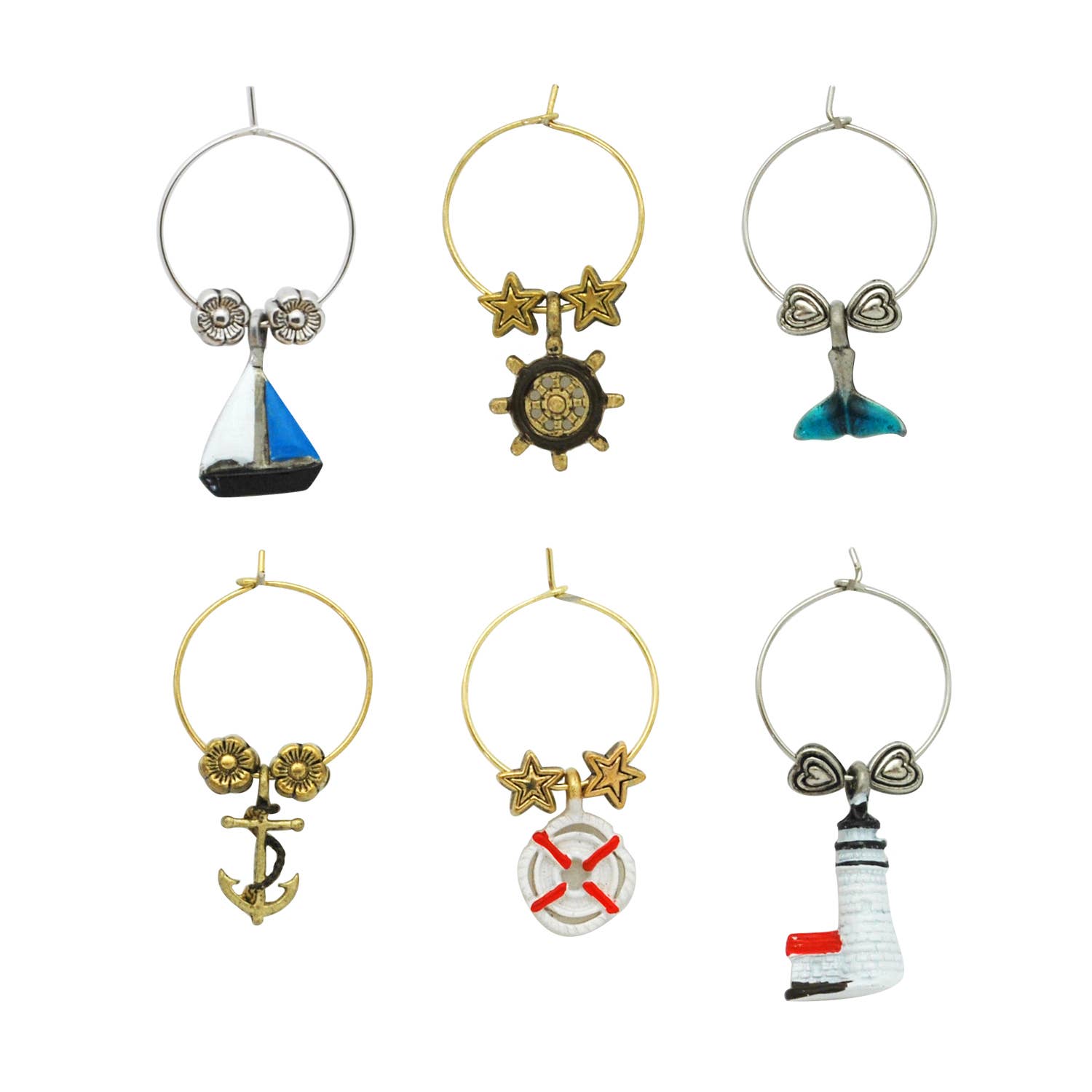 6-Piece Ahoy Painted Wine Charms