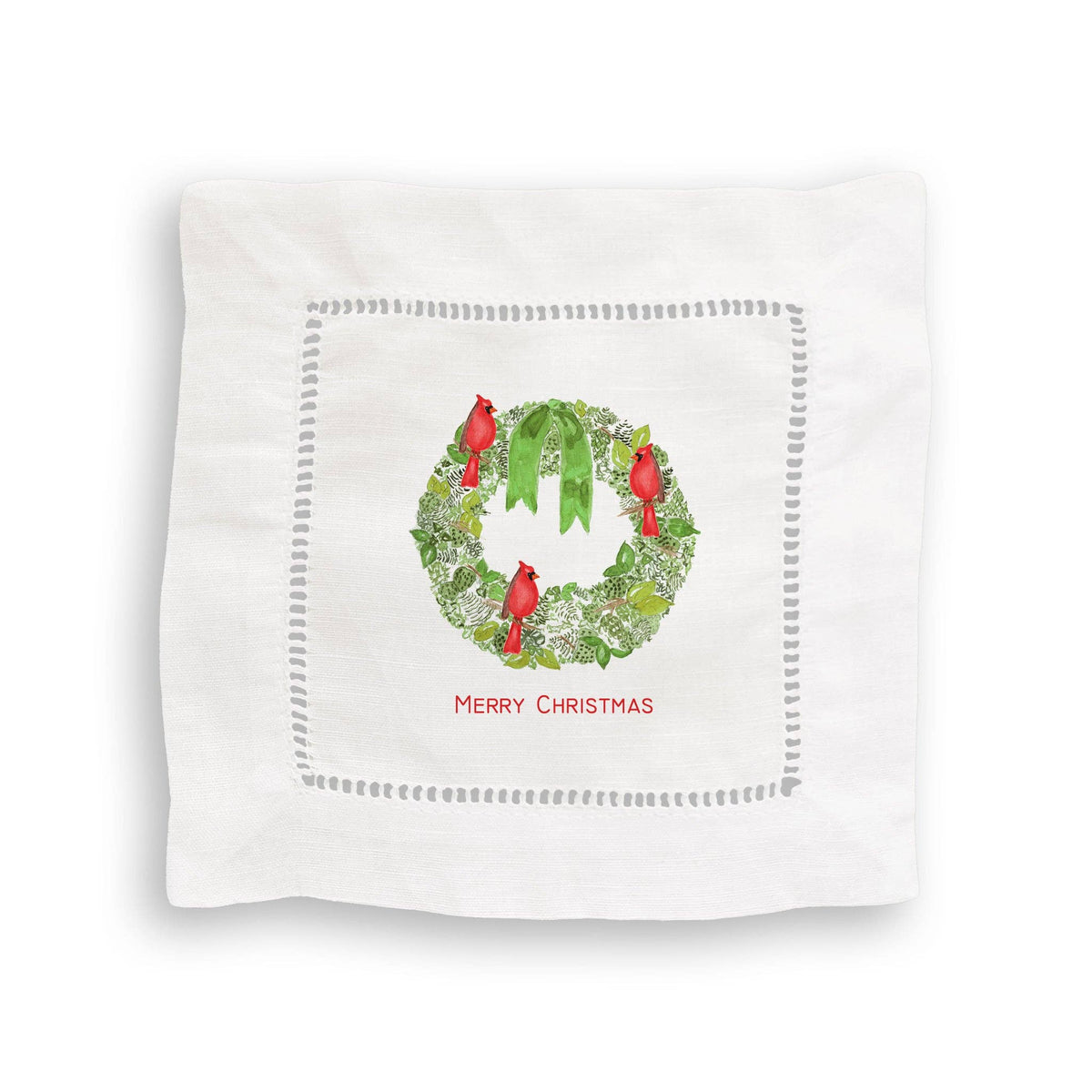 Green Wreath with Cardinals Kitchen Towel
