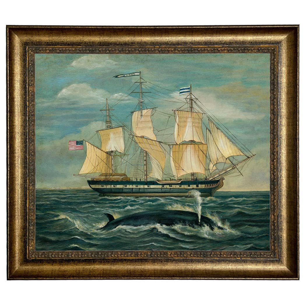 American Whaling Ship with Sperm Whale Vintage Painting Print