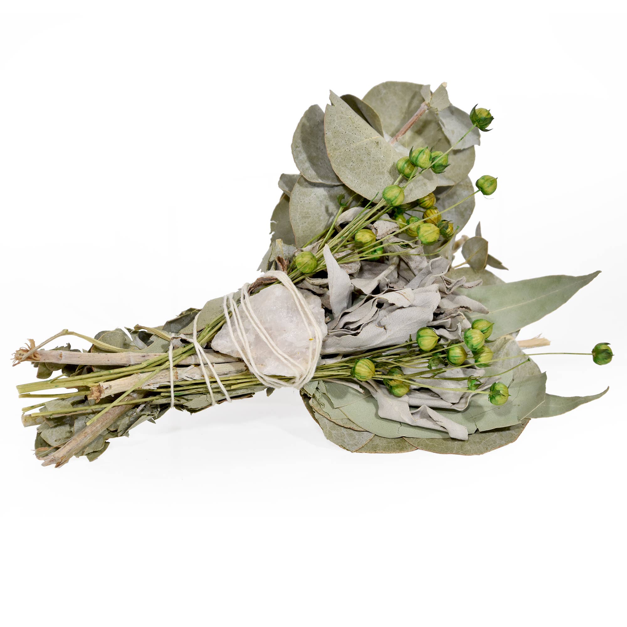 6" Eucalyptus Sage Smudge Wand w/ Quartz