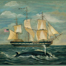 Load image into Gallery viewer, American Whaling Ship with Sperm Whale Vintage Painting Print
