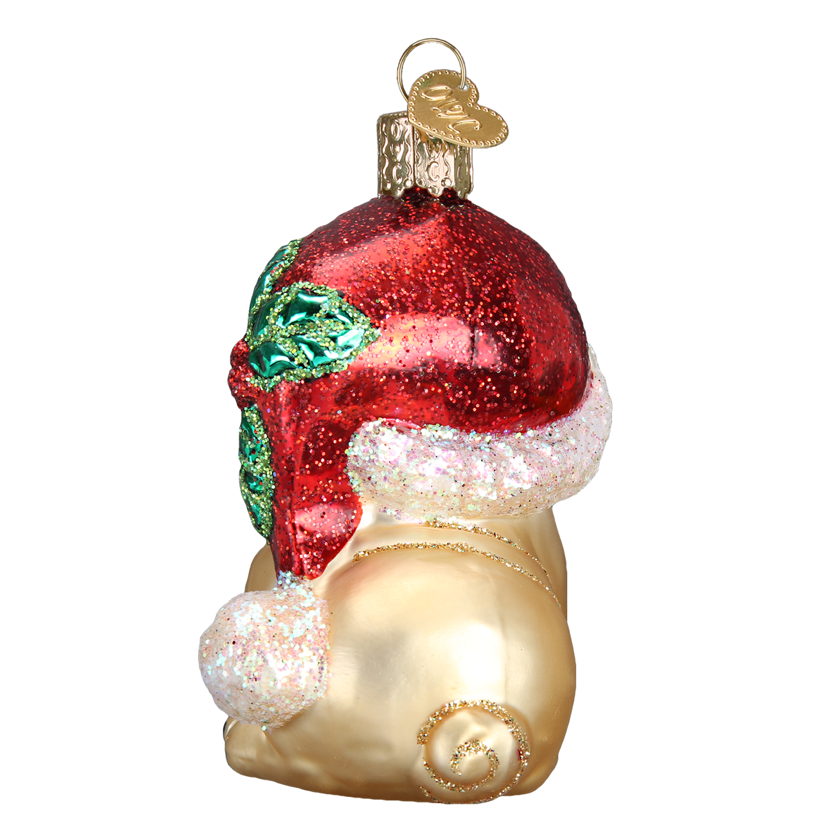 Holly Hat Pug Ornament