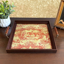 Load image into Gallery viewer, Vintage Style Red Toile Equestrian Fabric Print Wood Tray
