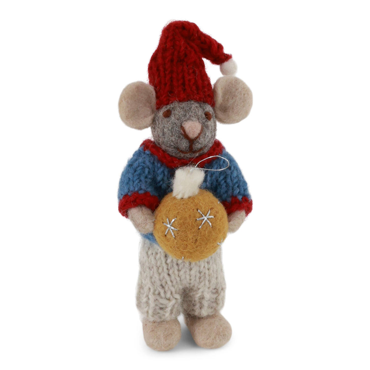 Small Grey Boy Mouse w/Chrismas Bauble