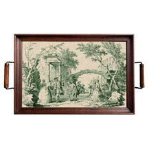 Load image into Gallery viewer, Green Toile de Jouy Wood and Glass Decorative Tray
