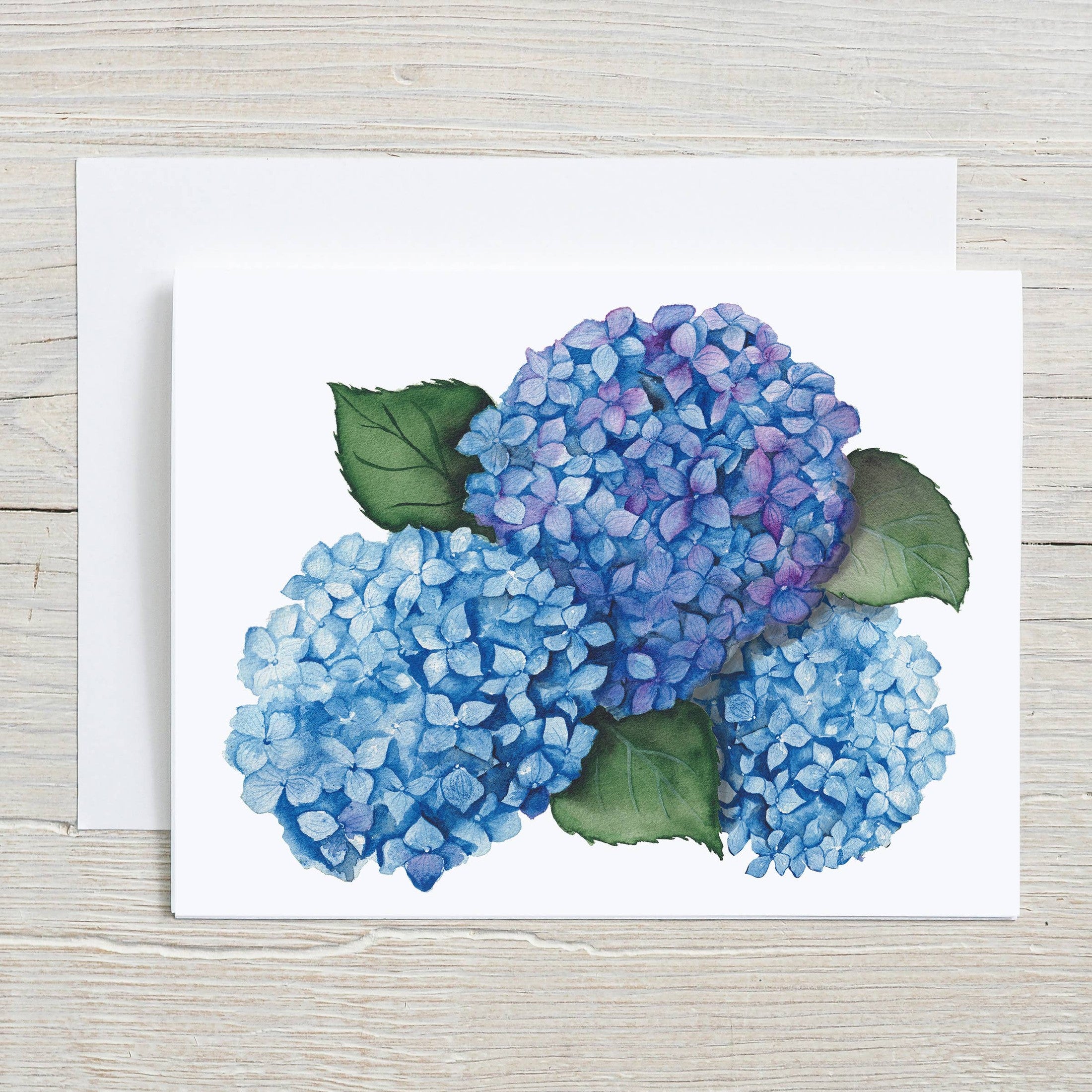 Hydrangea Watercolor Card, Blue and Purple Floral Art, 