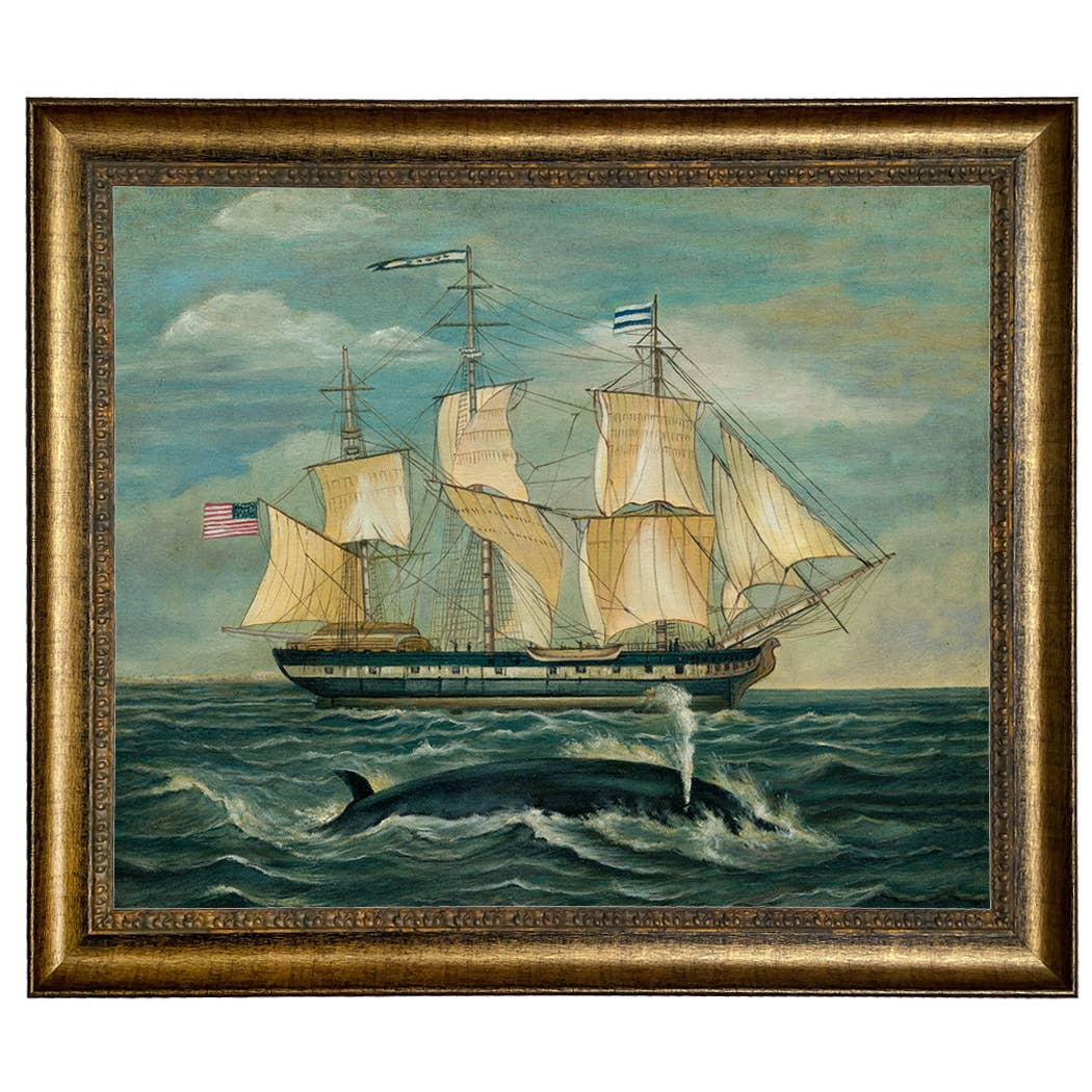 American Whaling Ship with Sperm Whale Vintage Painting Print