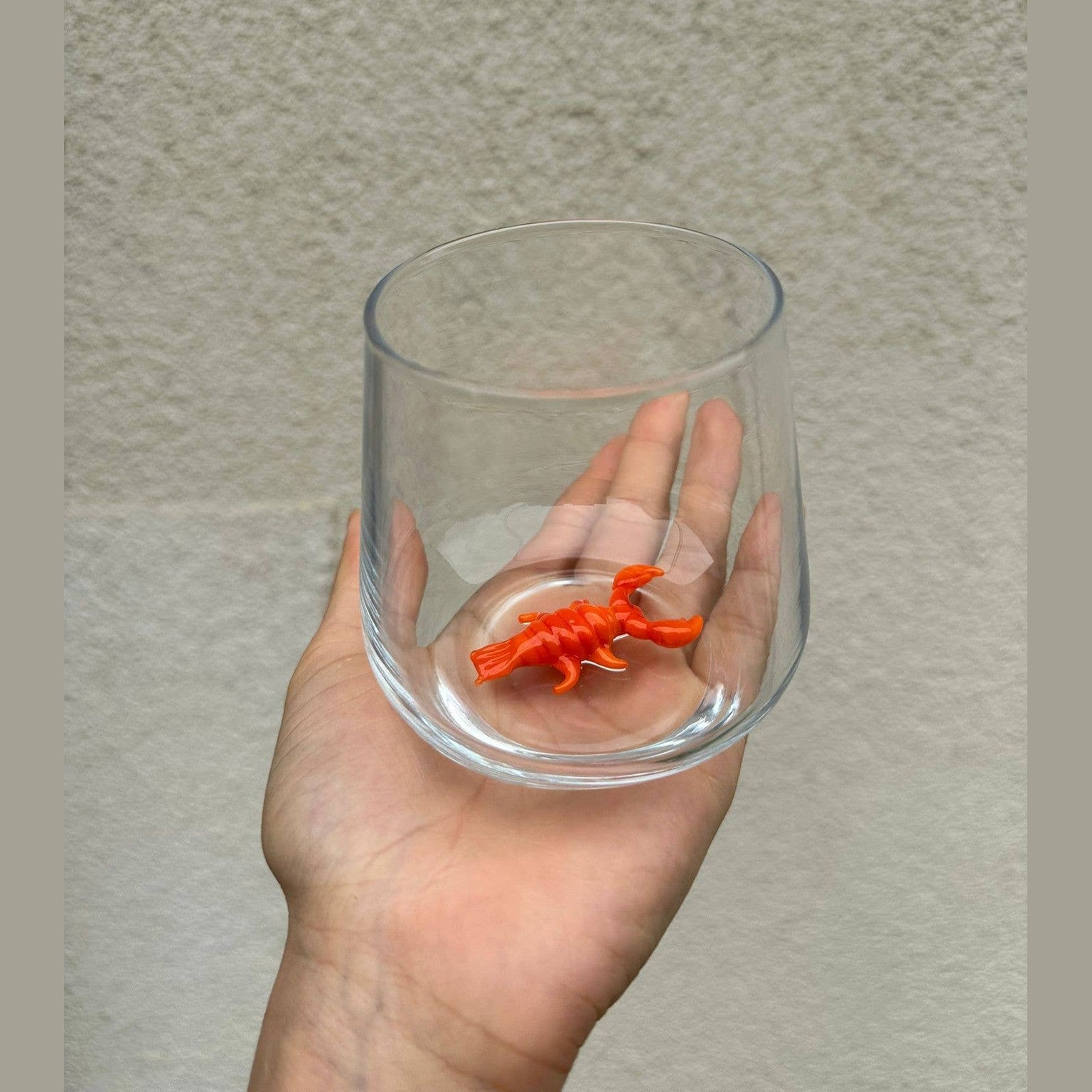 Handmade Tiny Lobster Figure Drinking Glass