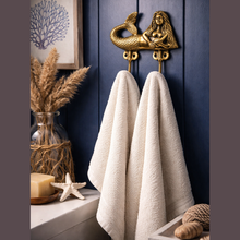 Load image into Gallery viewer, Brass Mermaid Double Wall Hook – Coastal Bathroom Towel Hook, Nautical Beach House Decor
