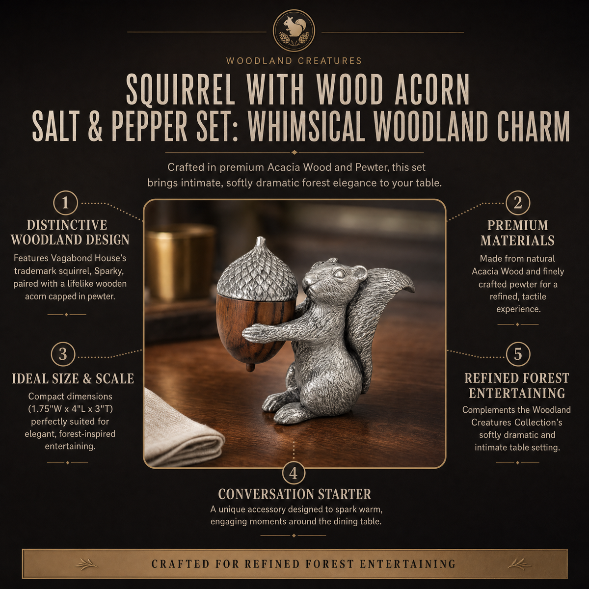 Squirrel with Wood Acorn Salt & Pepper Set