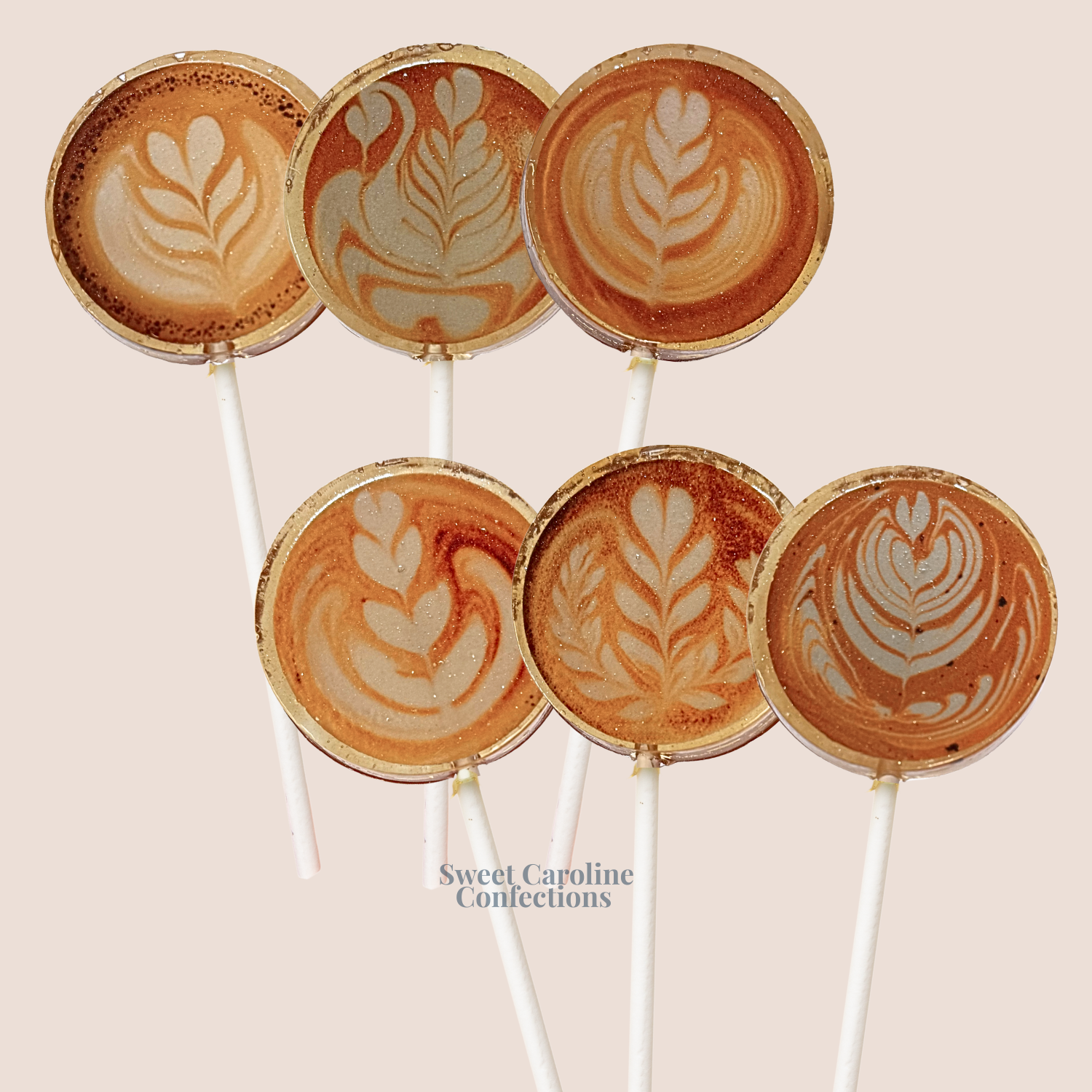 HC Caramel Latte Art Lollipops - REAL COFFEE - 10/Case VEGAN