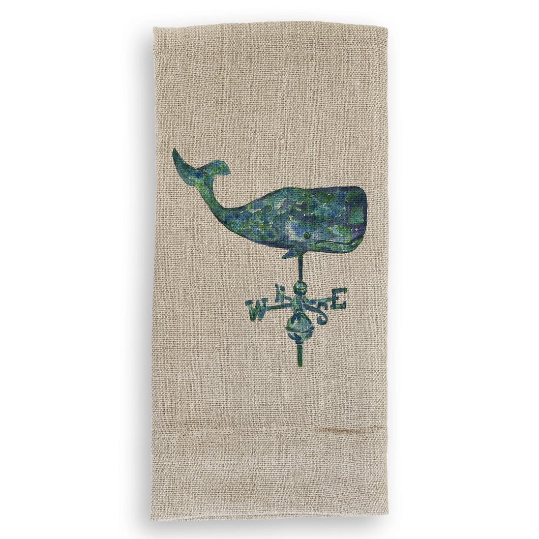 French Graffiti Natural Linen Guest Towel - Blue Whale Weathervane