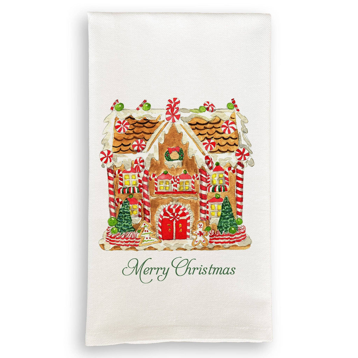 Gingerbread House with Merry Christmas Kitchen Towel