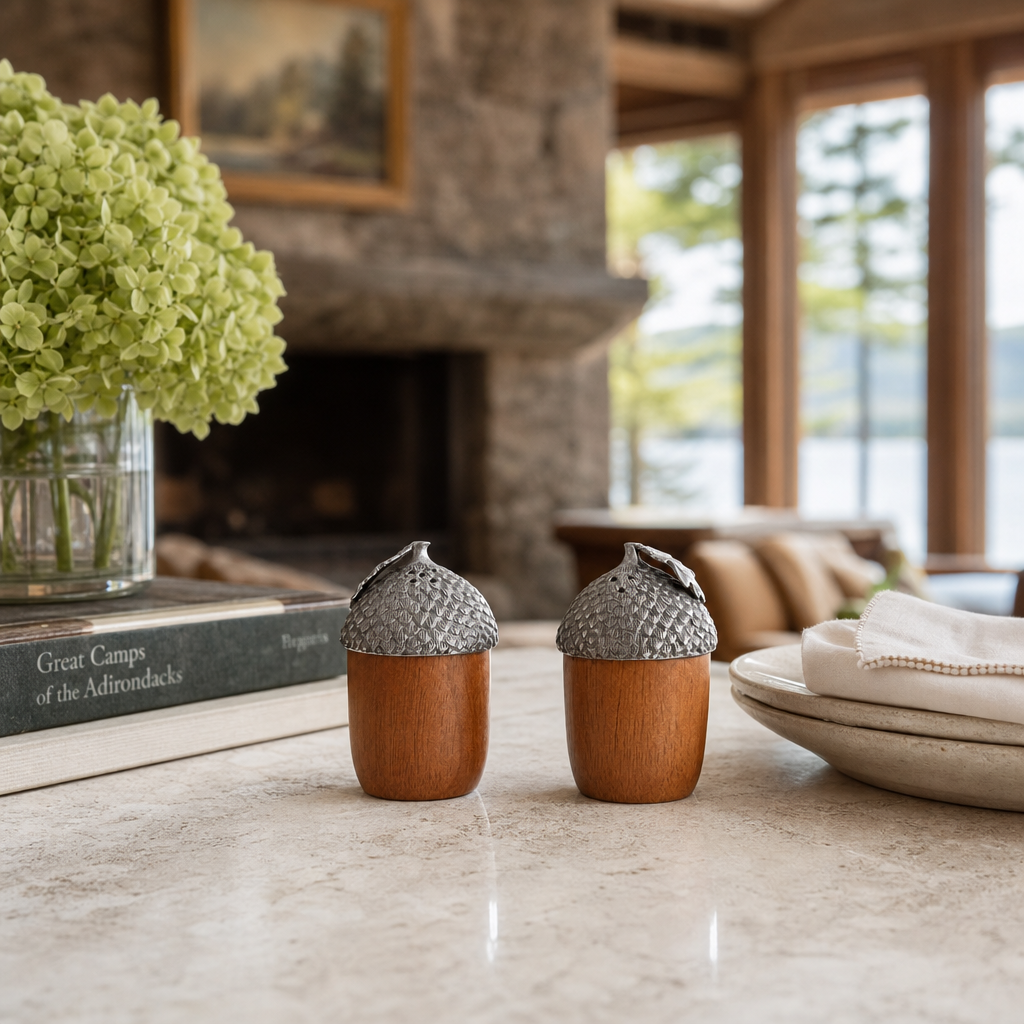 Wood and Pewter Acorns Salt & Pepper Set