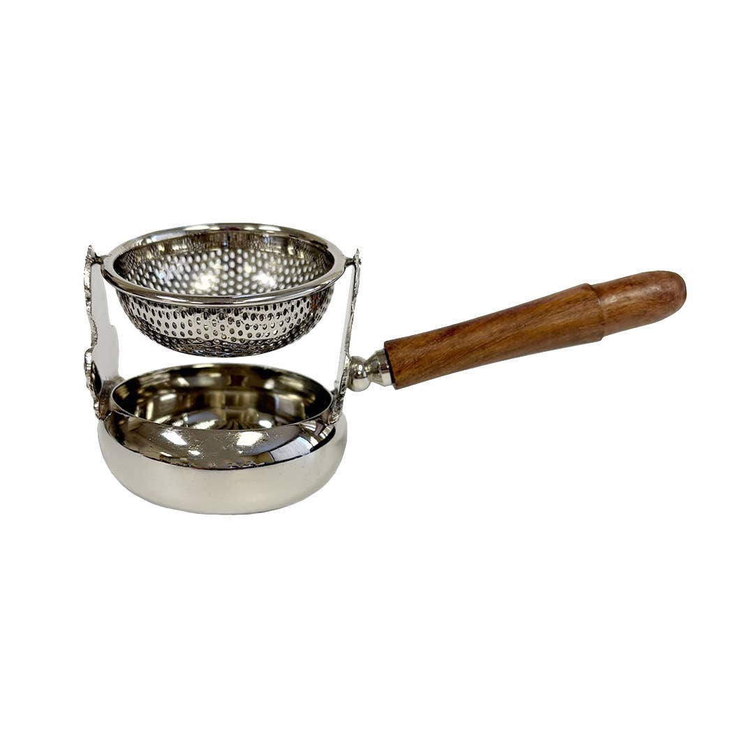 Stainless Steel Tea Strainer & Drip Cup with Wood Handle, 6”