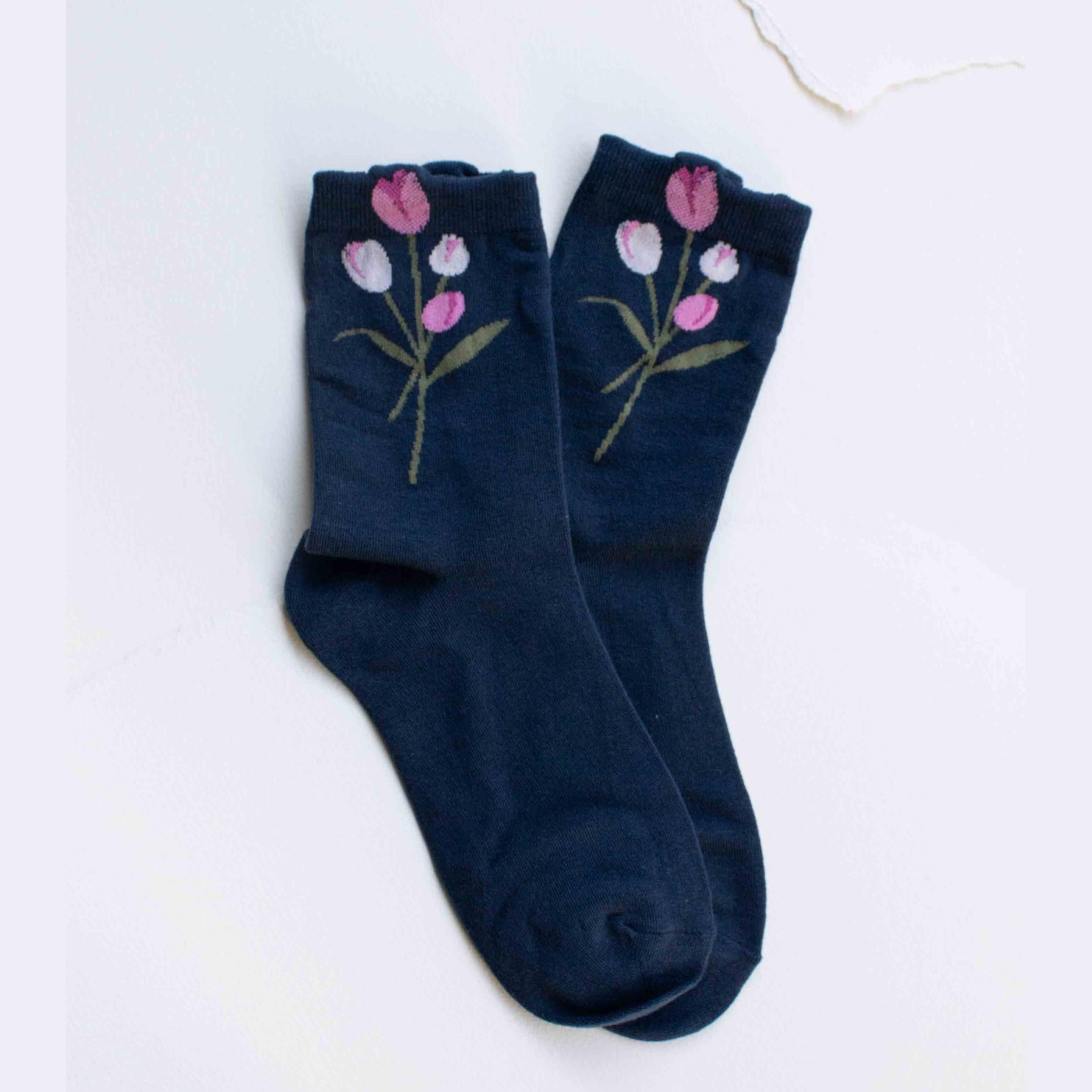 Tulip Bloom Cotton Blend Socks
