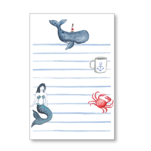 Load image into Gallery viewer, Nautical Whale, Mermaid, &amp; Crab Notepad
