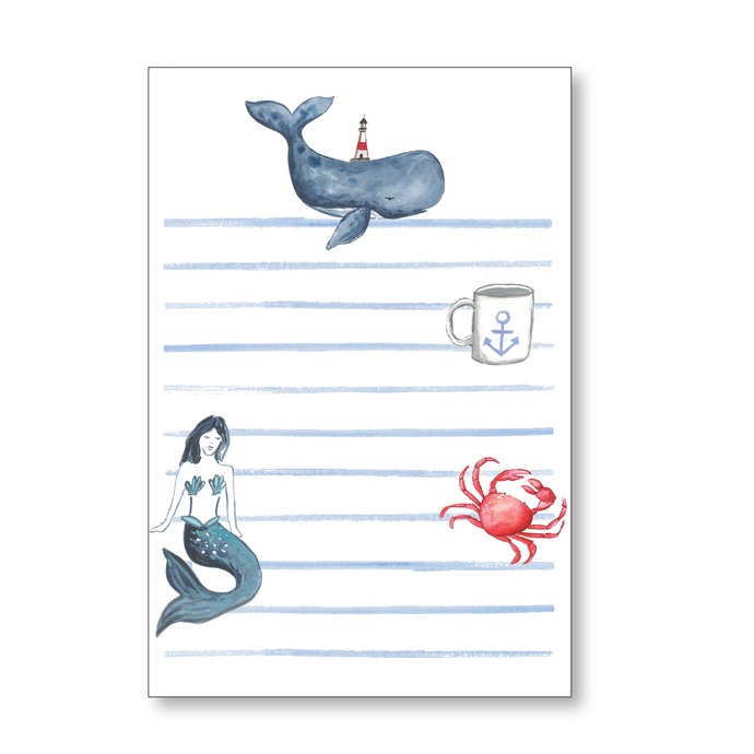 Nautical Whale, Mermaid, & Crab Notepad