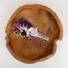 Load image into Gallery viewer, 6&quot; Pink &amp; Purple Floral Smudge Wand w/ Sage &amp; Quartz Crystal
