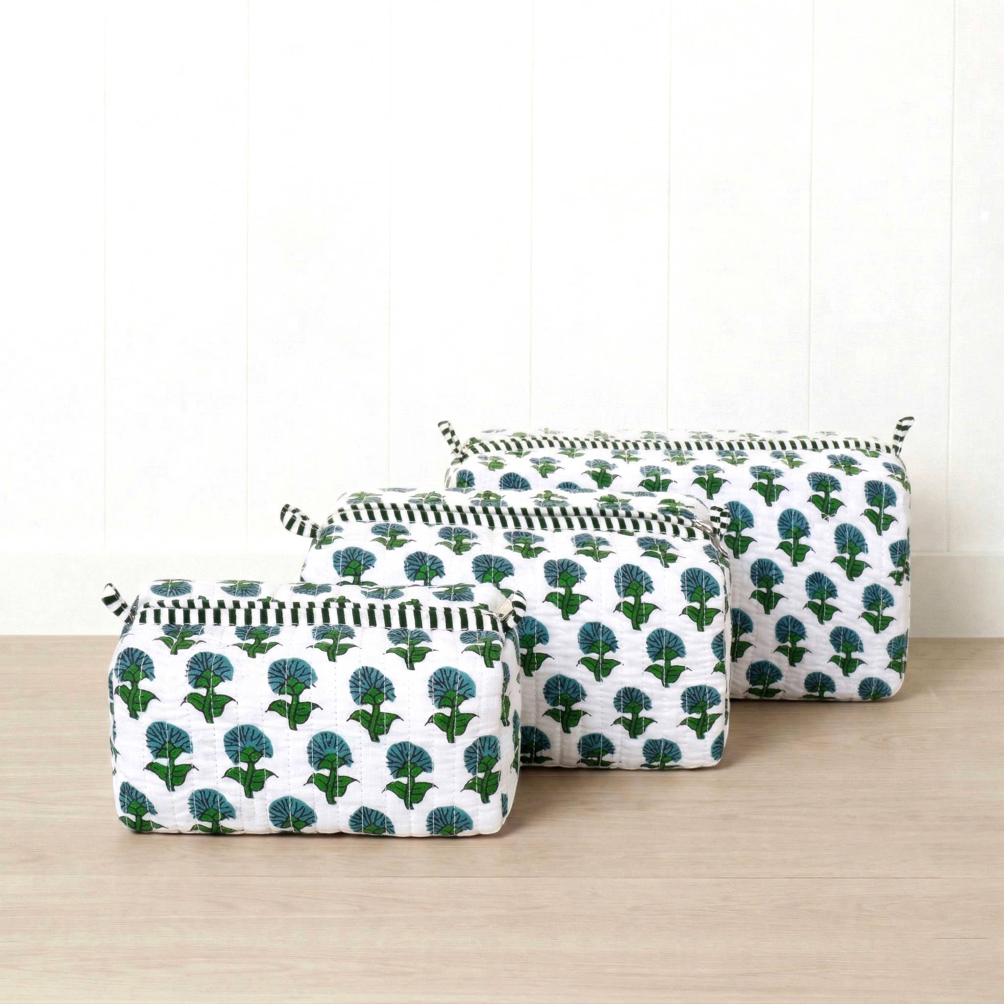 Hydrangea Cosmetic Pouches-Green