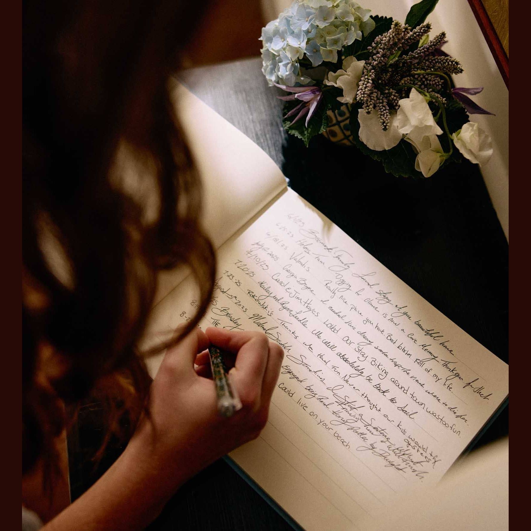 Hydrangea Embroidered Fabric Guest Book