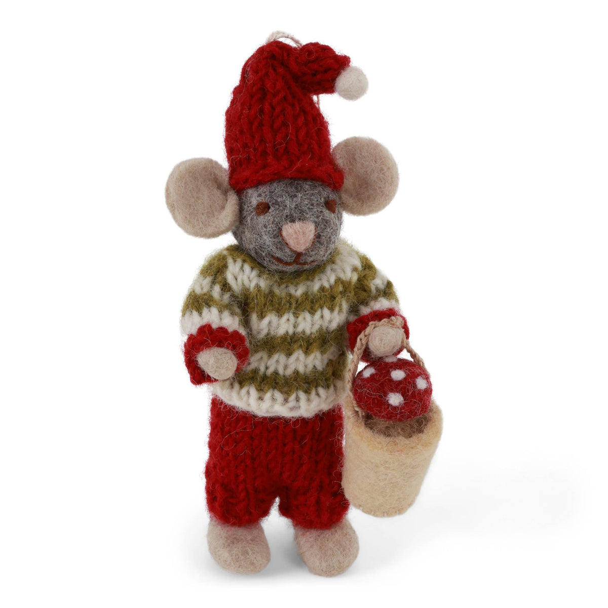 Small Grey Boy Mouse w/Mushroon in Bucket