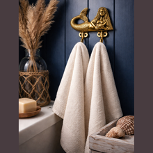 Load image into Gallery viewer, Brass Mermaid Double Wall Hook – Coastal Bathroom Towel Hook, Nautical Beach House Decor
