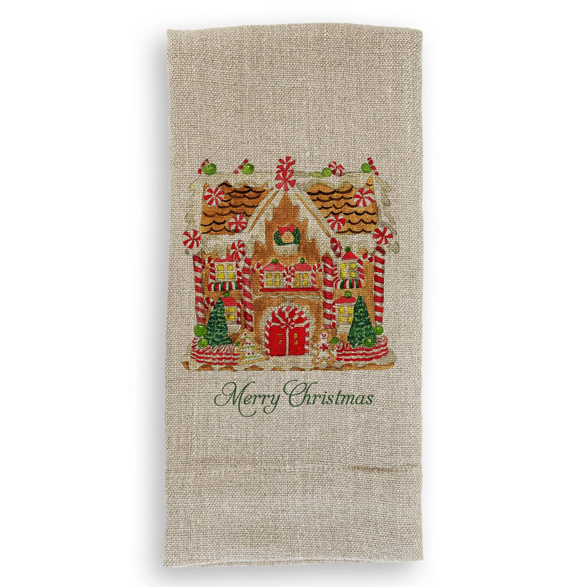 Gingerbread House with Merry Christmas Kitchen Towel