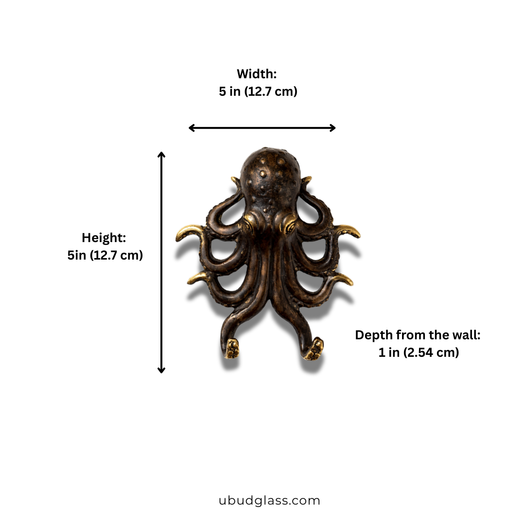 Brass Octopus Wall Hook – Nautical Octopus Coat Hook | Coastal Bathroom & Ocean Decor