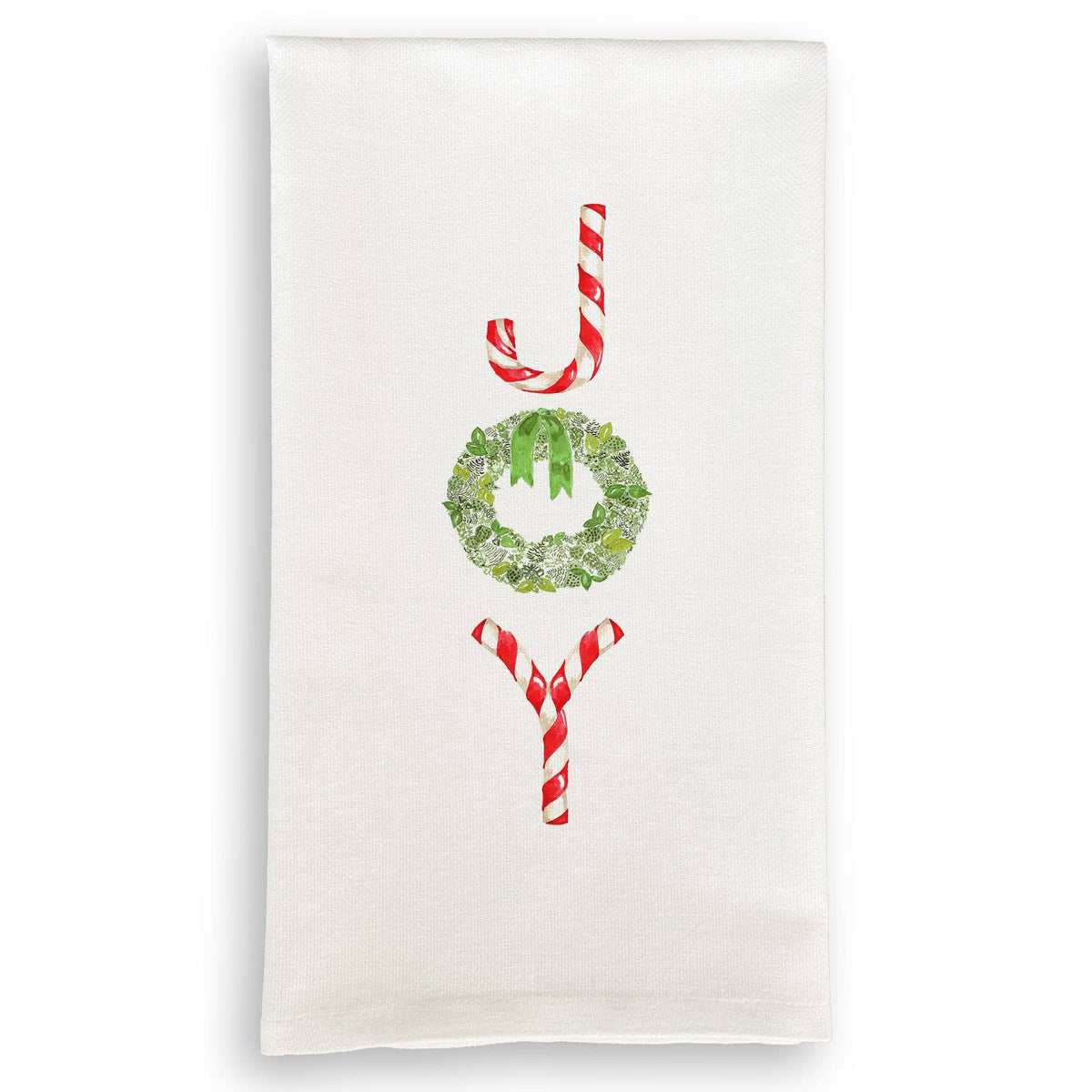 Joy with Candy Canes and Wreath Kitchen Towel