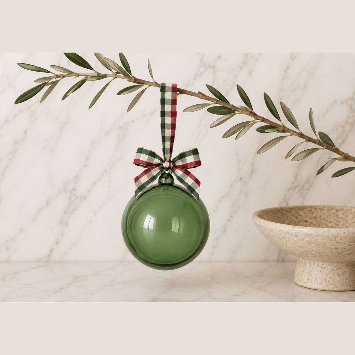 5" Glass Globe Ornament, Spruce Plaid