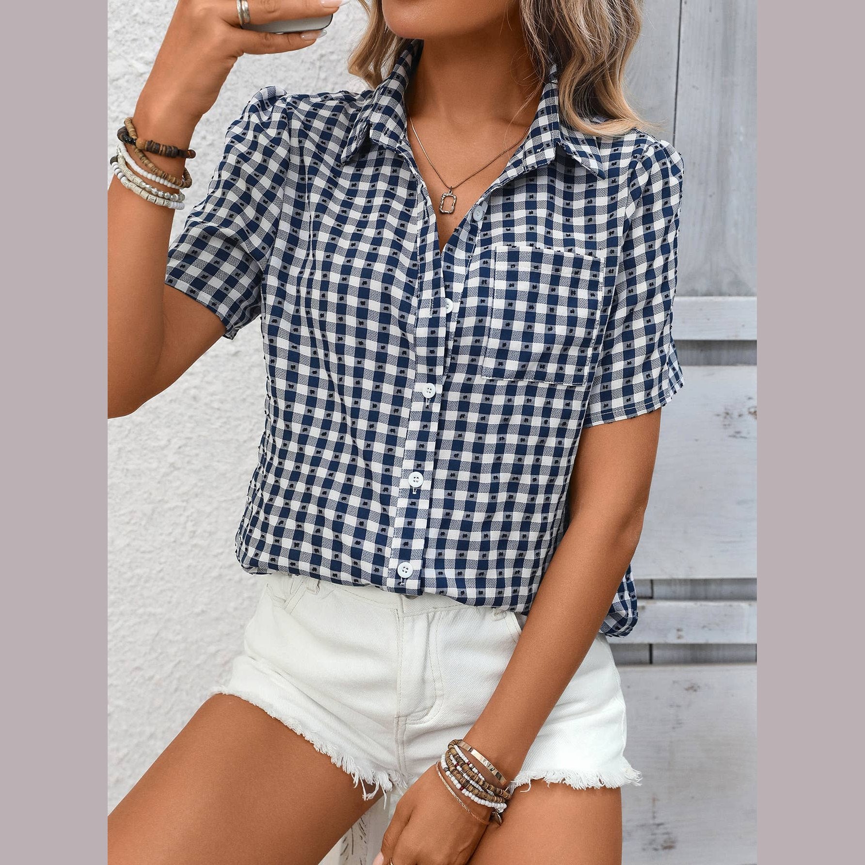 Gingham Short Sleeve Button Up Shirt G5-TP5026