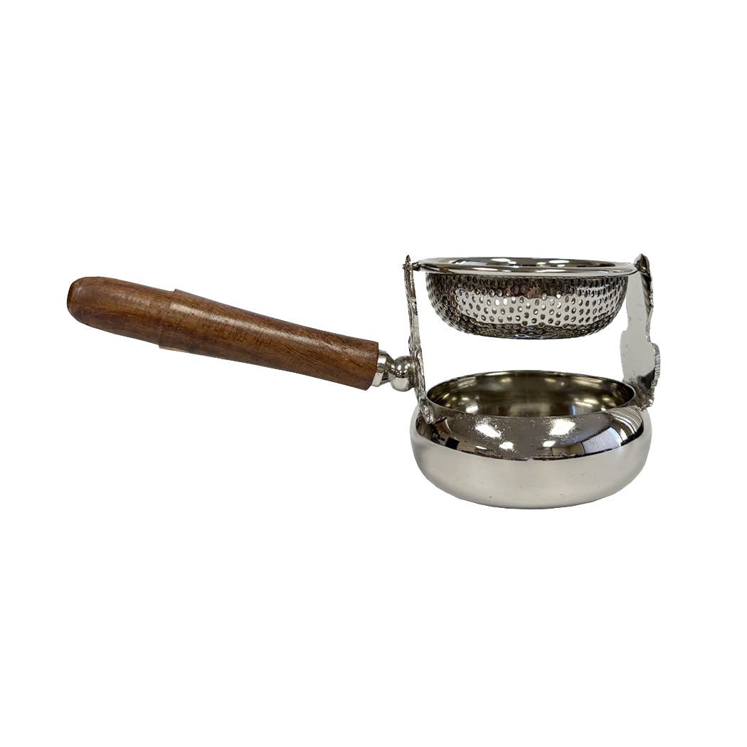 Stainless Steel Tea Strainer & Drip Cup with Wood Handle, 6”