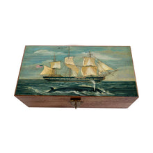 Load image into Gallery viewer, American Whaling Ship &amp; Sperm Whale Vintage Wood Trinket Box

