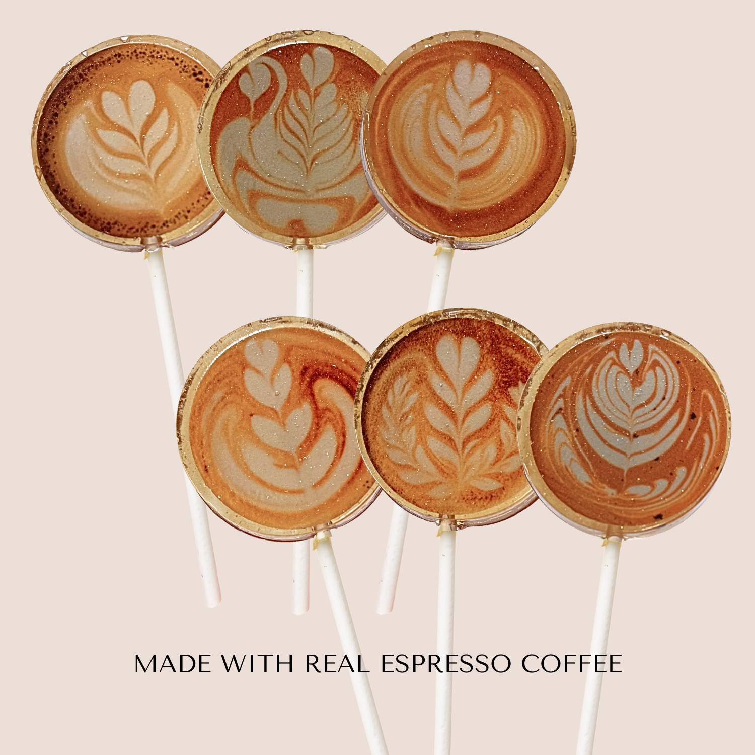 HC Caramel Latte Art Lollipops - REAL COFFEE - 10/Case VEGAN
