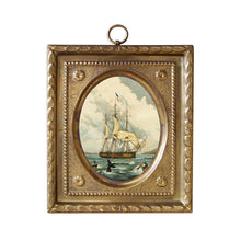 Load image into Gallery viewer, Whaling Ship Vintage Print in Embossed Brass Frame, 4-1/2”
