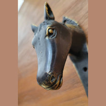 Load image into Gallery viewer, Brass Horse Wall Hook – Equestrian Tack Room &amp; Nursery Decor Hook
