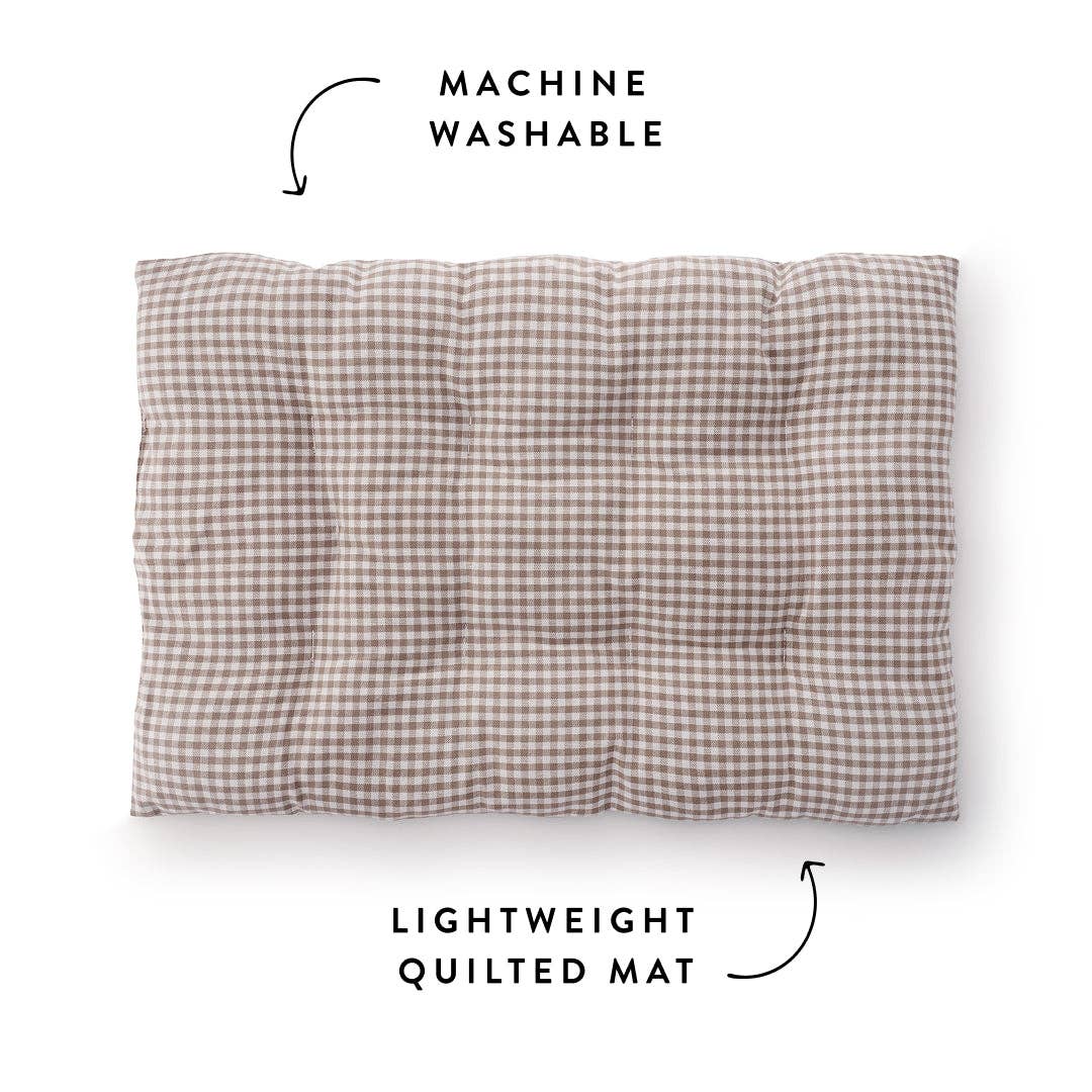 Mushroom Brown Gingham Dog Travel Mat