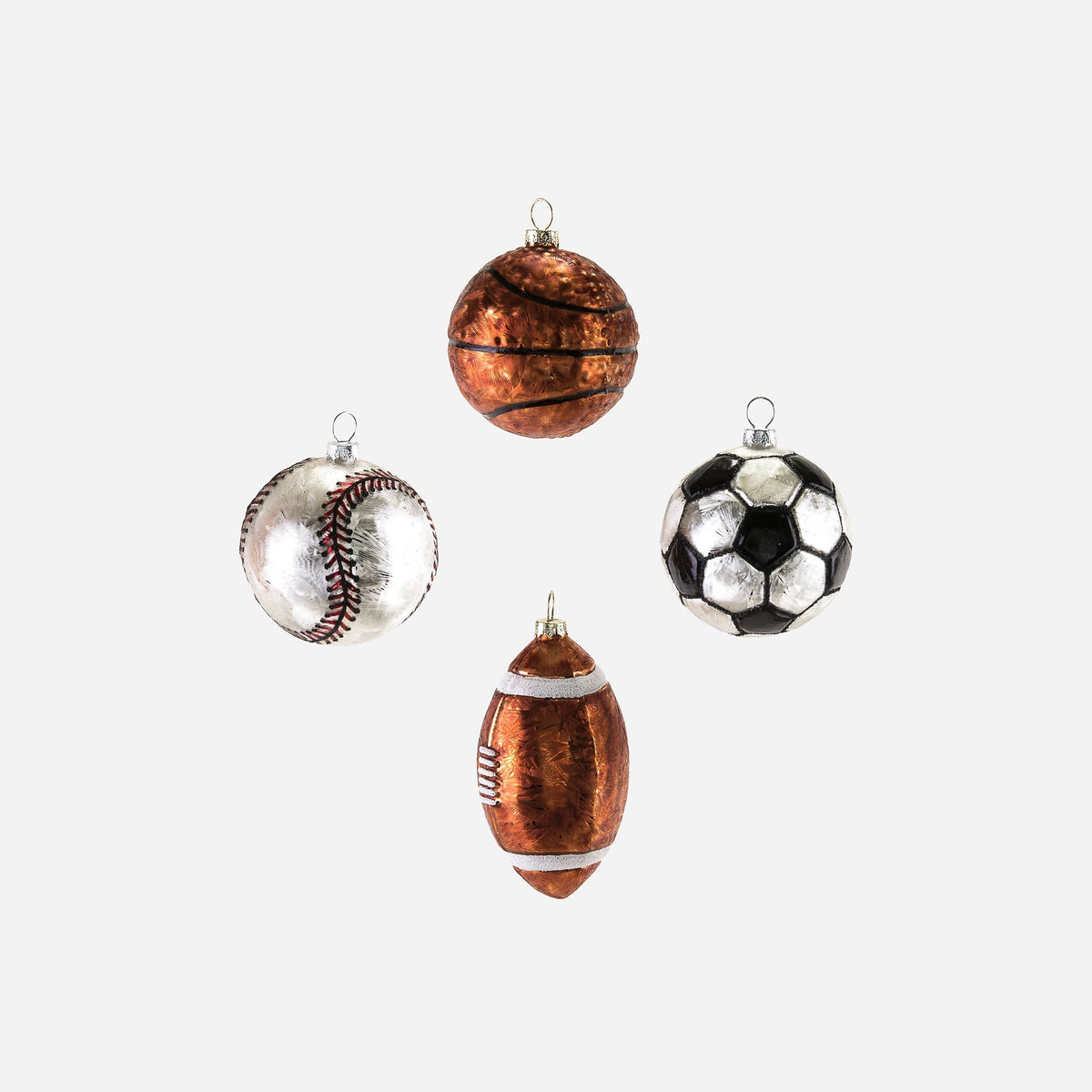 Sport Balls Glass Christmas Ornament, 4 Assorted Designs