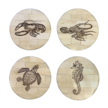Load image into Gallery viewer, Sea Life Scrimshaw Bone Coasters (Set of 4) | Barware
