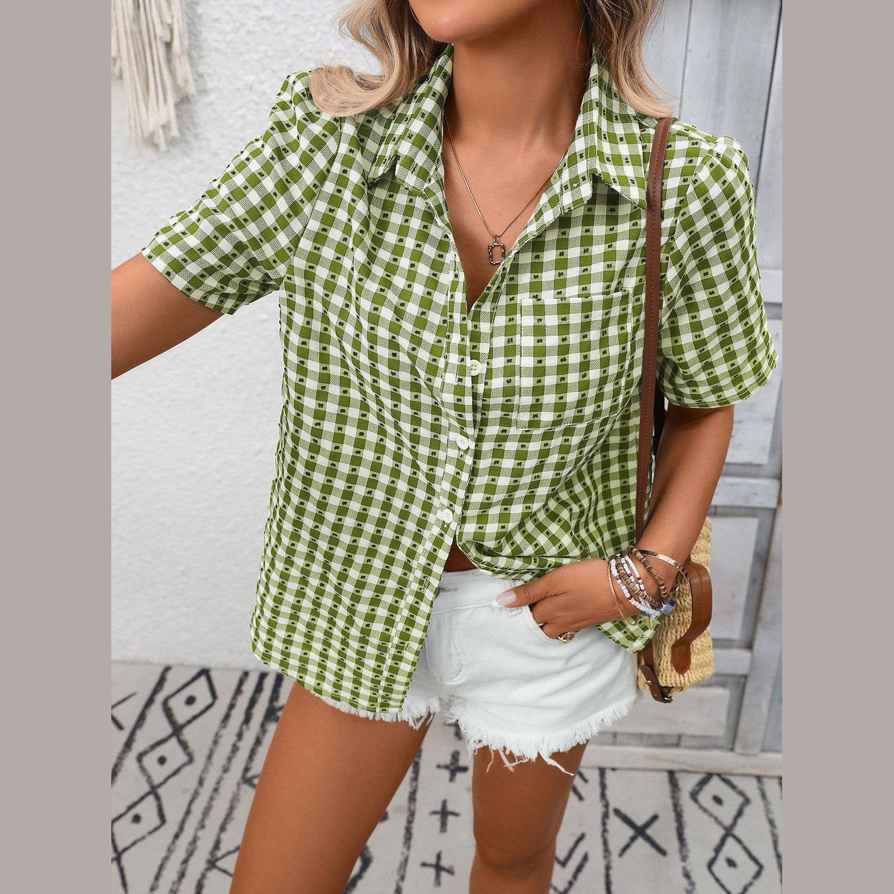 Gingham Short Sleeve Button Up Shirt G5-TP5026