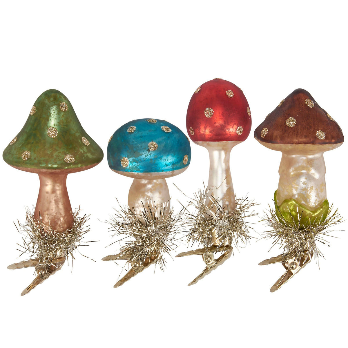 Glass Vintage Mushroom Ornament Set